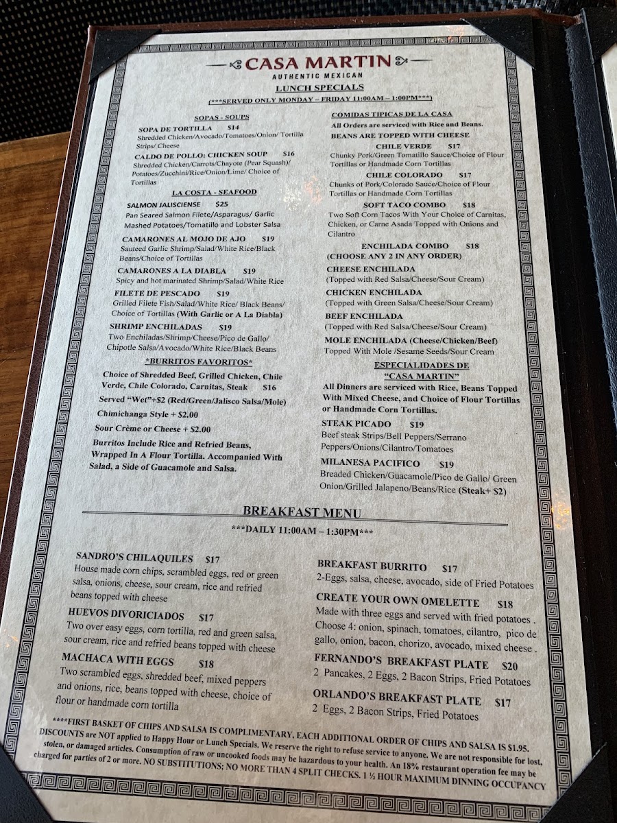 Menu - Casa Martin | Ocean Ave photo 4